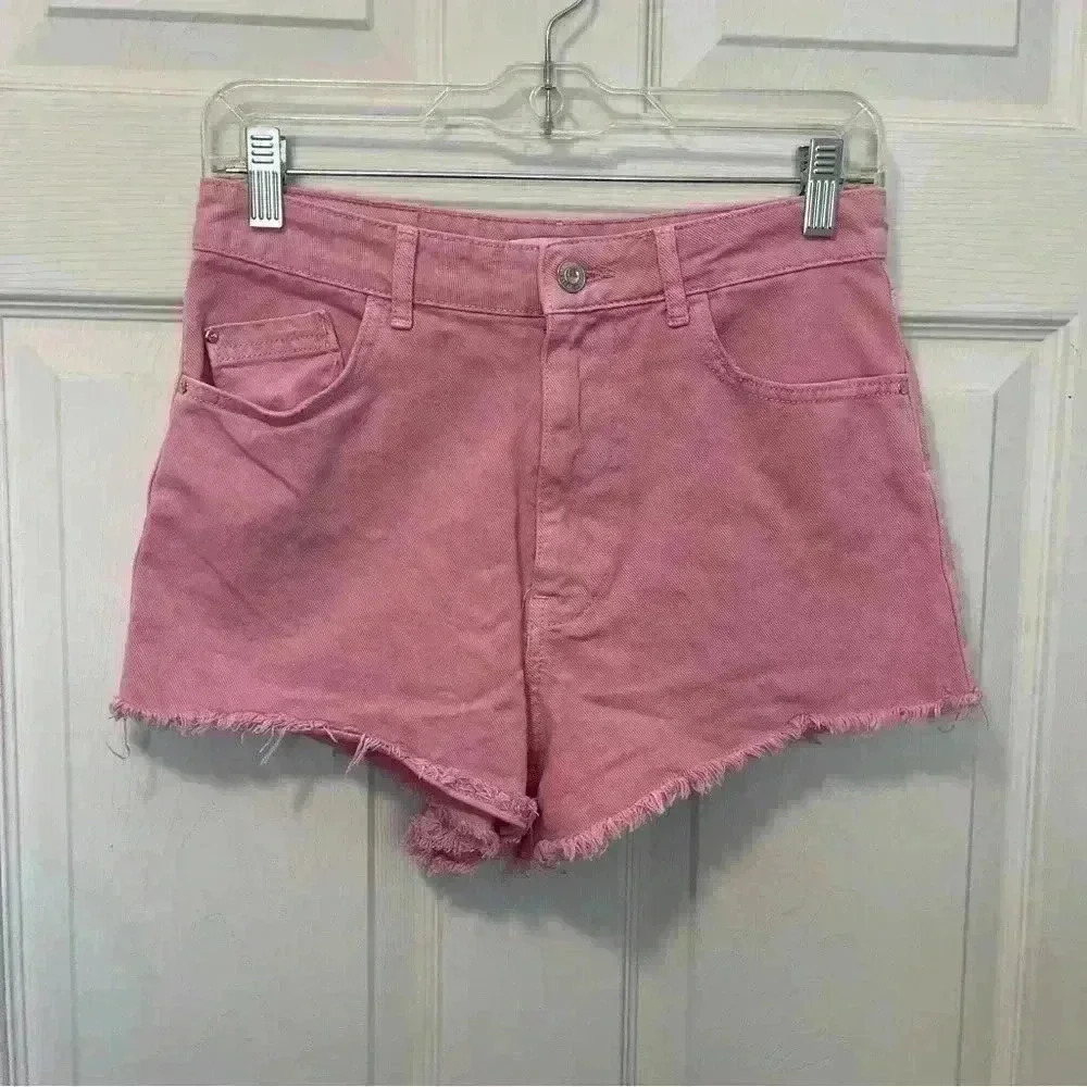 Zara Women's Barbie Pink High Rise Distressed Cuttoff Shorts Sz 6